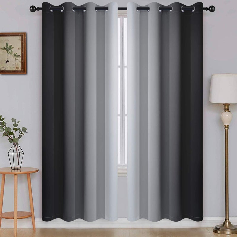 SimpleHome Ombre Room Darkening Curtains for Living Room, Light Blocking Gradient Black to Grey White Thick Thermal Insulated Grommet Window Curtains/Drapes for Bedroom, 2 Panels, 52x72 inches Length - Image 1